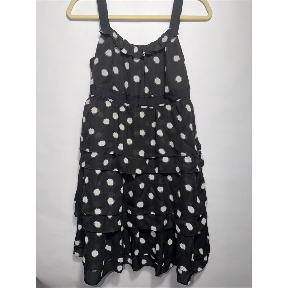 LOFT Women's 4 Black White Polka Dot Tiered Ruffle Sundress Spaghetti Straps